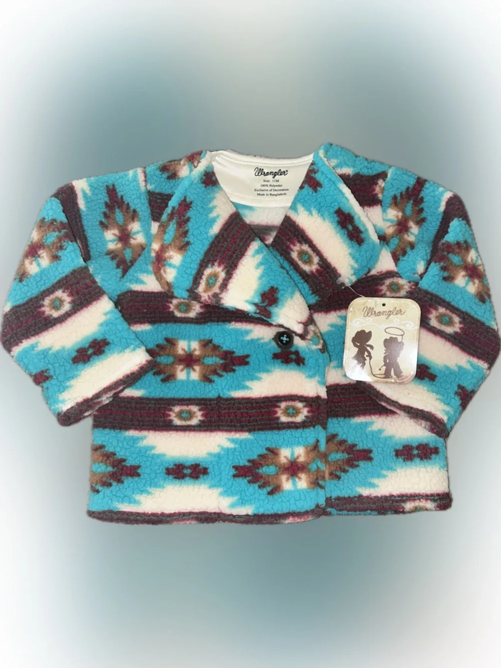 Wrangler Infants Sherpa Southwestern Turquoise Brown Aztec Print Jacket Coat 12m